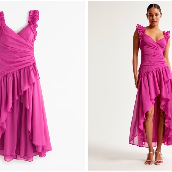 Abercrombie Pink Ruffle Strap High-Low Maxi Dress - Picture 2 of 14